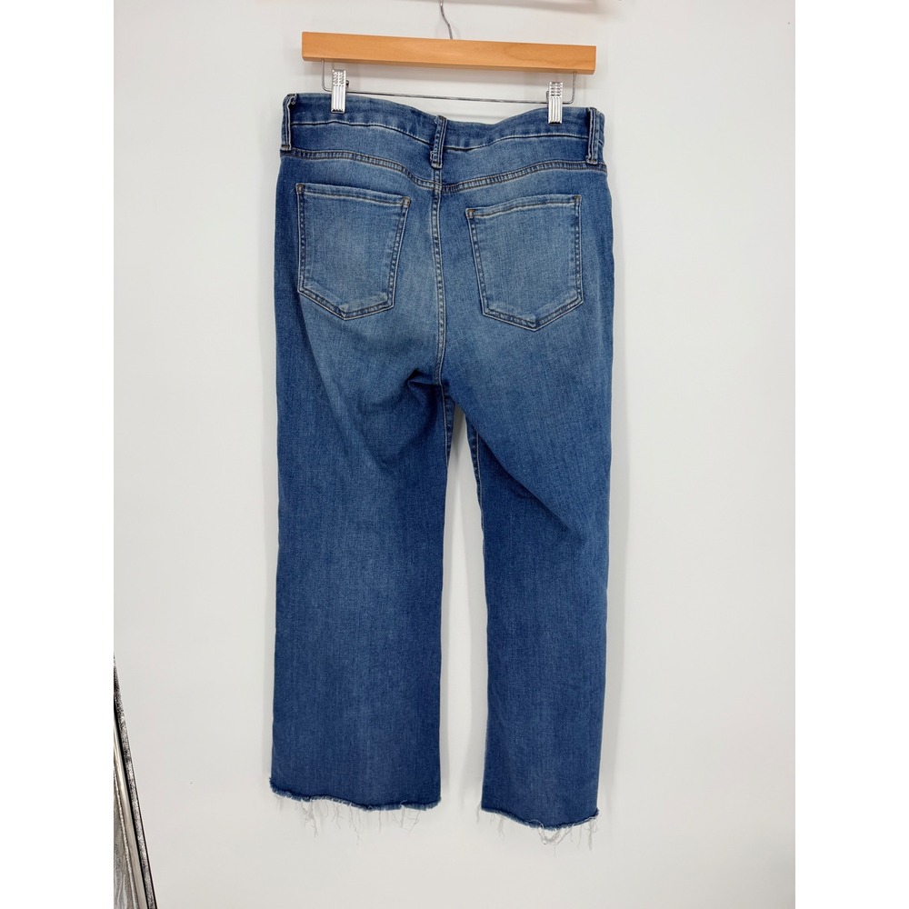 KUT from the Kloth Meg Wide Leg Jeans 8 Blue Raw Hem High Rise Coastal Boho - Picture 2 of 10